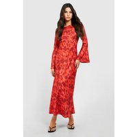 Womens Floral Flare Sleeve Maxi Dress - Red - 14 | boohoo (US & Canada)