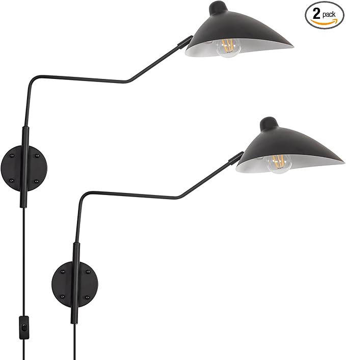 Modern Plug in Swing Arm Wall Sconce Set of 2, Black Wall Lamp with Plug-in Cord Wall Sconces for... | Amazon (US)