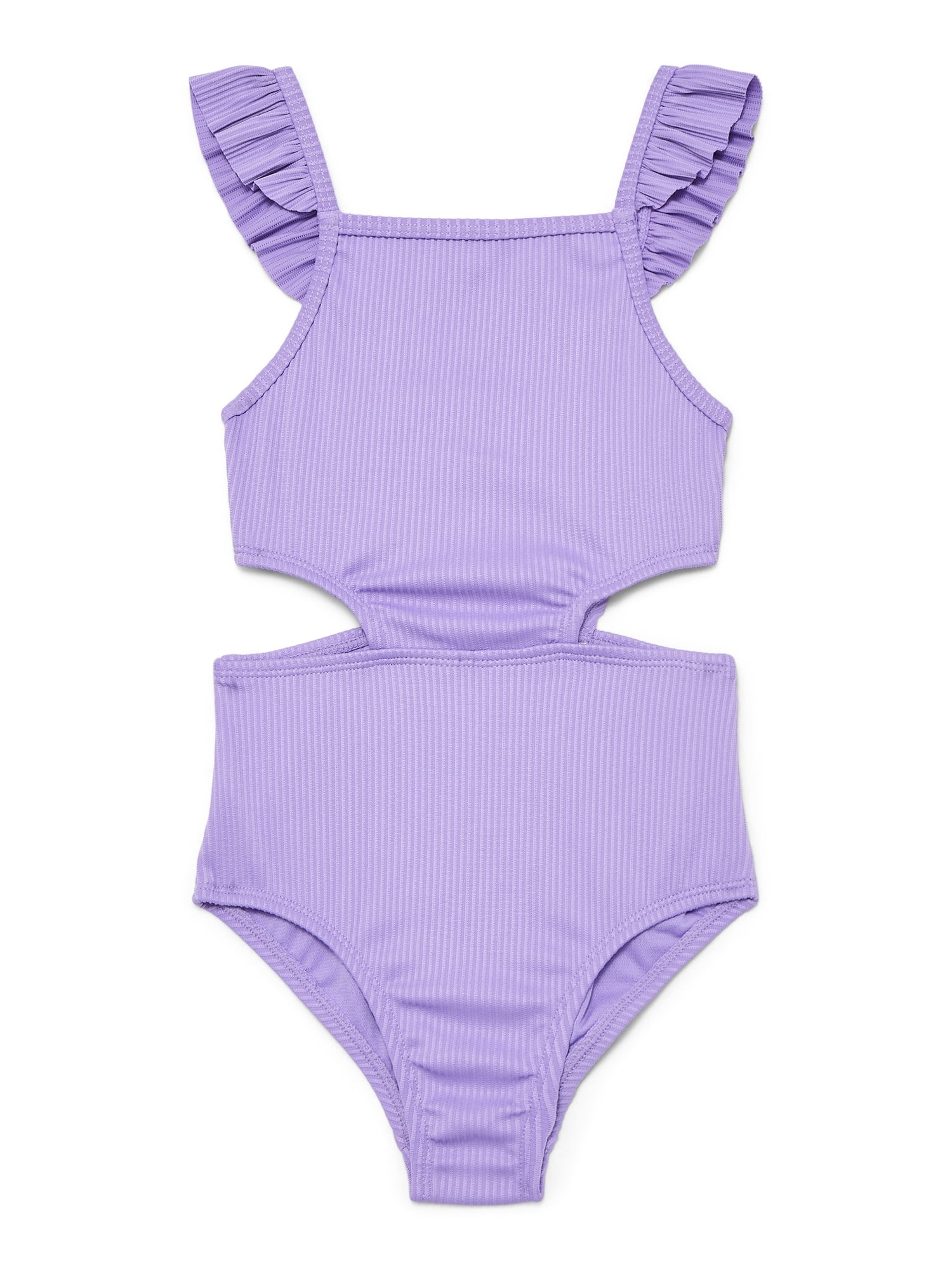 Wonder Nation Girls Cutout Rib Knit One Piece Swimsuit with UPF 50, Sizes 4-18 & Plus | Walmart (US)