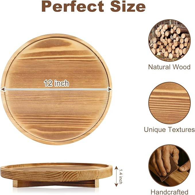 12 inch Large Round Decorative Tray Wood Bathroom Counter Organizer Farmhouse Kitchen Decor Woode... | Amazon (US)