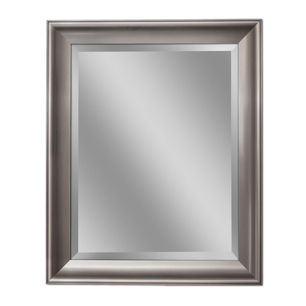 Deco Mirror 29.5 in. W x 39.5 in. H Framed Rectangular Beveled Edge Bathroom Vanity Mirror in Brush  | The Home Depot