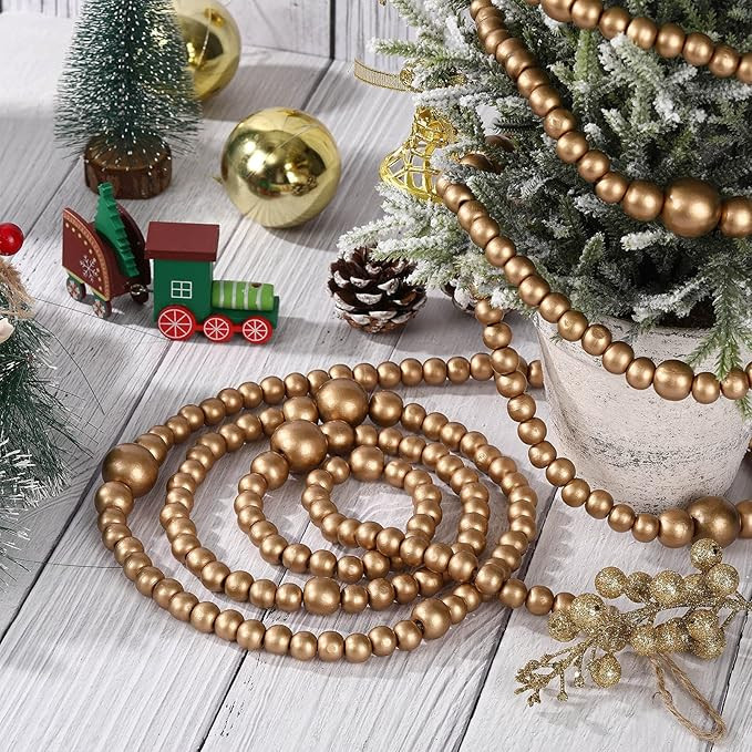 12 Feet Christmas Wooden Beads Xmas Bead Garland Round Craft Bead Garland Farmhouse Bead Garland ... | Amazon (US)