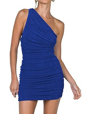 LYANER Women's Sexy One Shoulder Ruched Sleeveless Bodycon Mini Short Dress | Amazon (US)