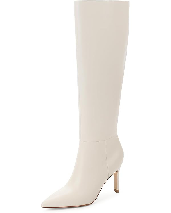 Knee High Boots Women Pointed Toe Tall Boots 3 In Stiletto High Heel Long Boots Side Zipper Dress... | Amazon (US)