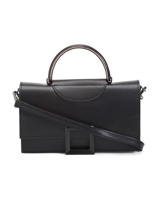 Made In Italy Leather Dual Entry Satchel With Geo Handle | TJ Maxx