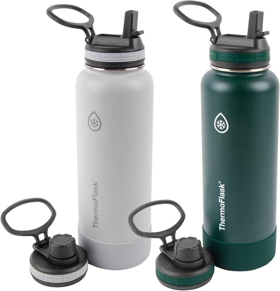 ThermoFlask 40 oz Double Wall Vacuum Insulated Stainless Steel 2-Pack of Water Bottles, Gray/Pine | Amazon (US)