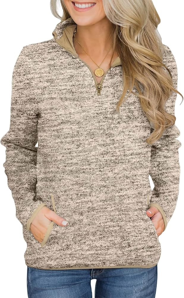 Aleumdr Women Casual Long Sleeve 1/4 Zipper Color Block Sweatshirts Stand Collar Pullover Tunic T... | Amazon (US)