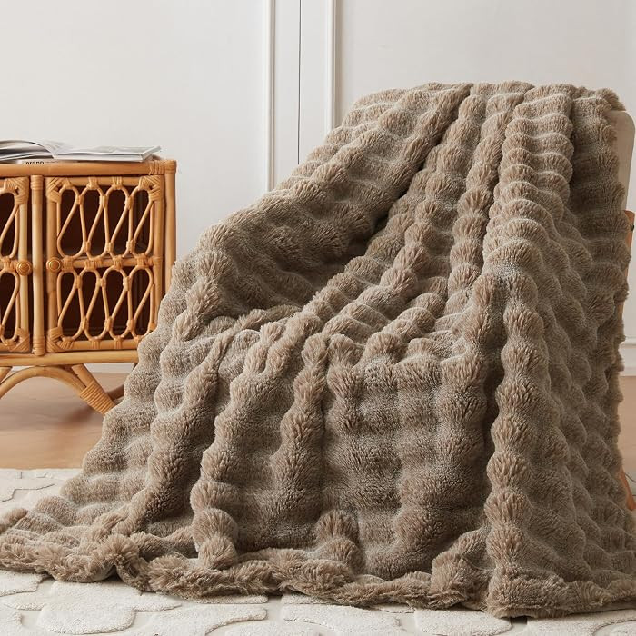COOVA Faux Fur Throw Blanket for Couch, Cozy Soft and Fuzzy Plush Rabbit Fur Bubble Blanket for S... | Amazon (US)