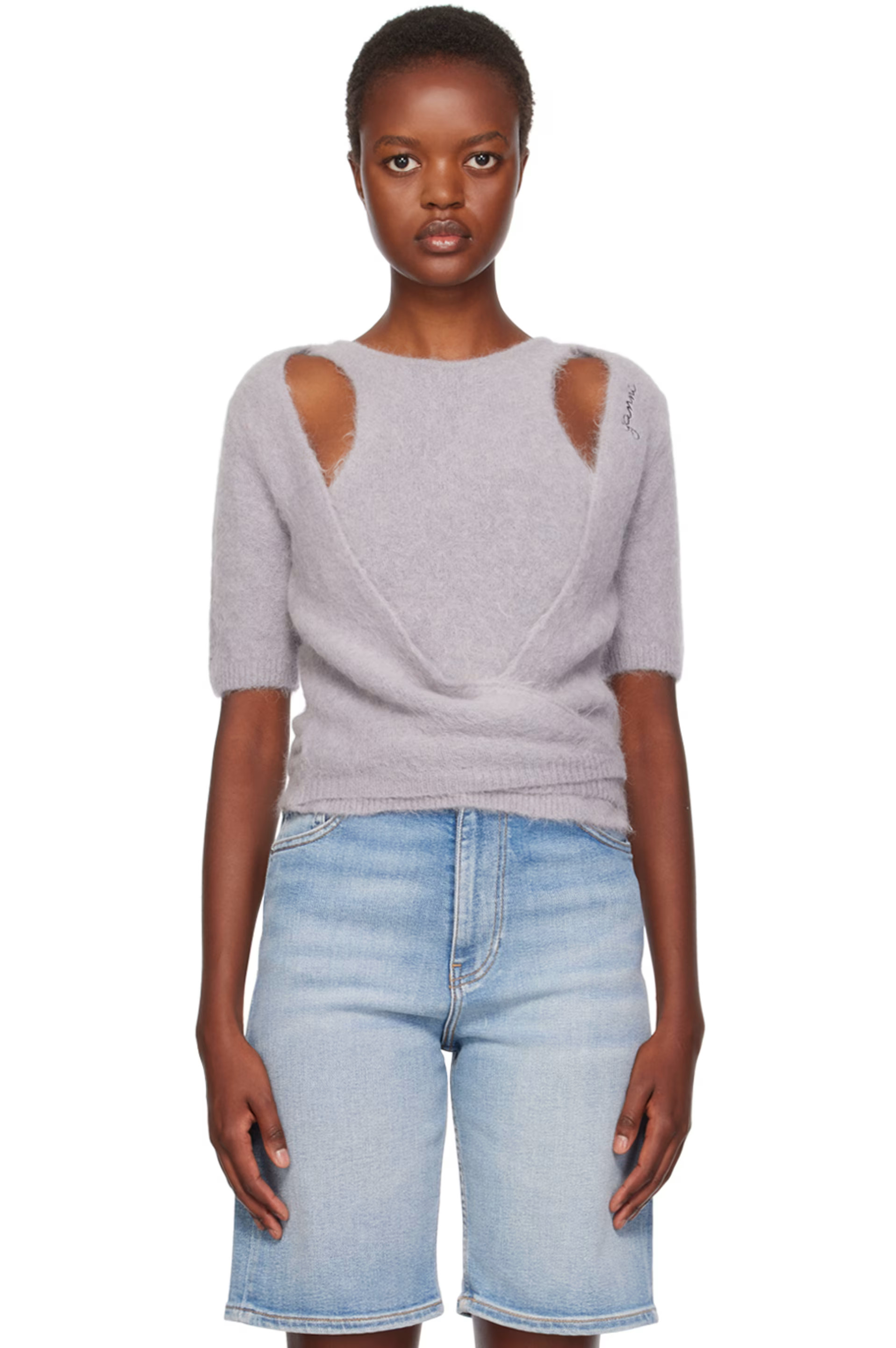 GANNI - Gray Wrap Sweater | SSENSE