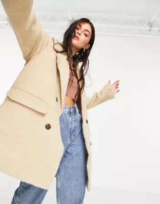 ASOS DESIGN double breasted coat in camel | ASOS (Global)