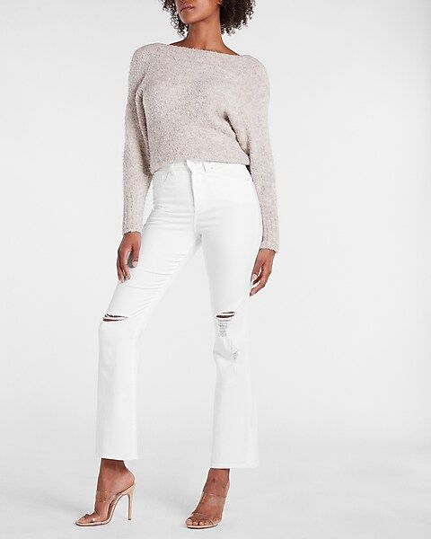 High Waisted White Ripped 90s Bootcut Jeans | Express