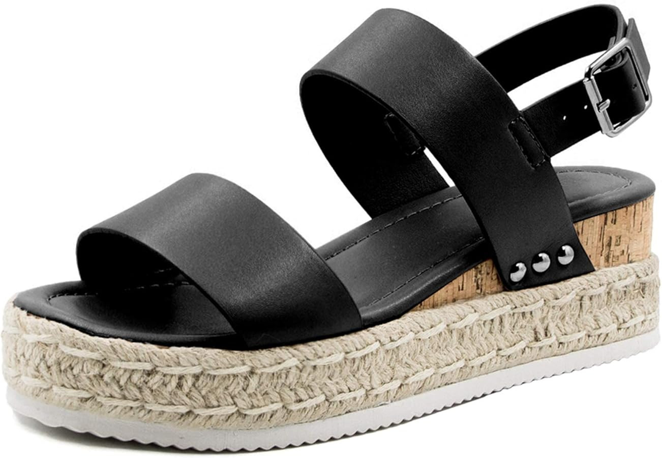 Athlefit Women's Espadrilles Sandals Ankle Strap Buckle Wedge Sandal Open Toe Studded Platform Sa... | Amazon (US)