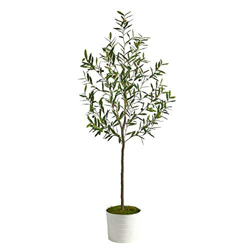 Nearly Natural 70in. Olive Artificial Tree in White Tin Planter | Amazon (US)
