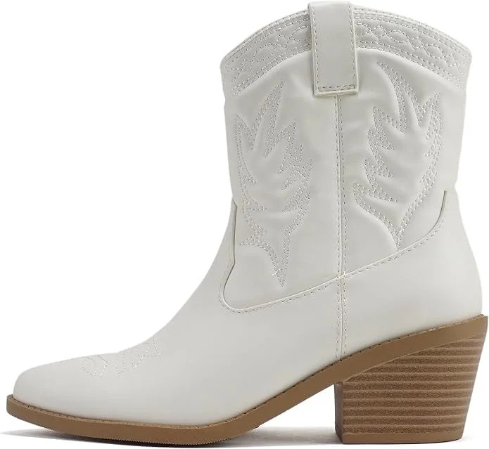 Picotee Soda Women Cowgirl Cowboy Western Stitched Ankle Boots Pointy Toe (White Pu, 11) | Walmart (US)