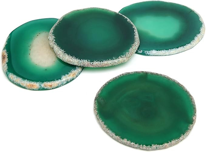 Agate Drink Coasters Set of 4, Natural Stone Coaster for Coffee Table 3.5-4" Geode Gemstone Coast... | Amazon (US)