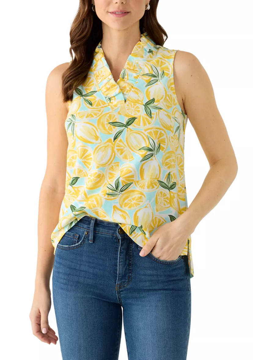 Women's Sleeveless Ruffle Neck Top | Belk