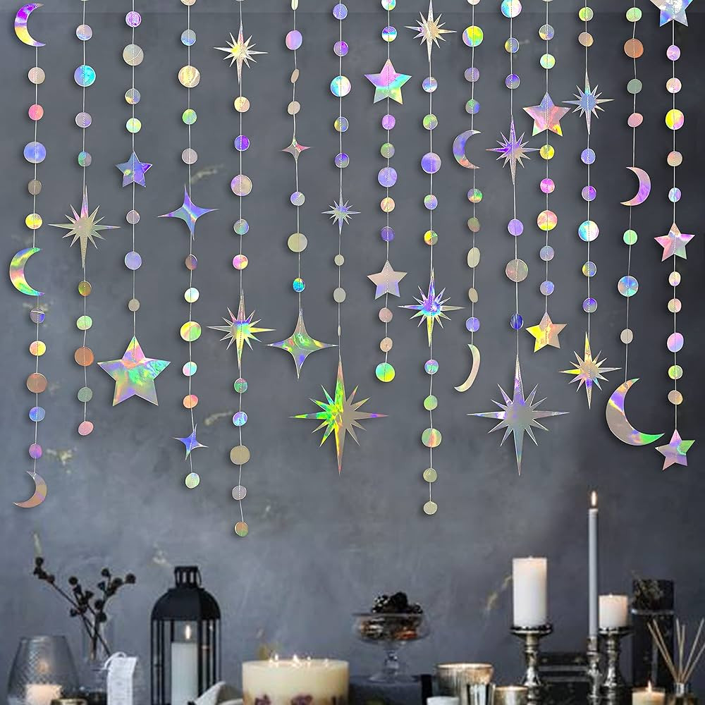 Iridescent Star Moon Circle Dot Garland Party Decoration Kit Hanging Crescent and Twinkle Little ... | Amazon (US)