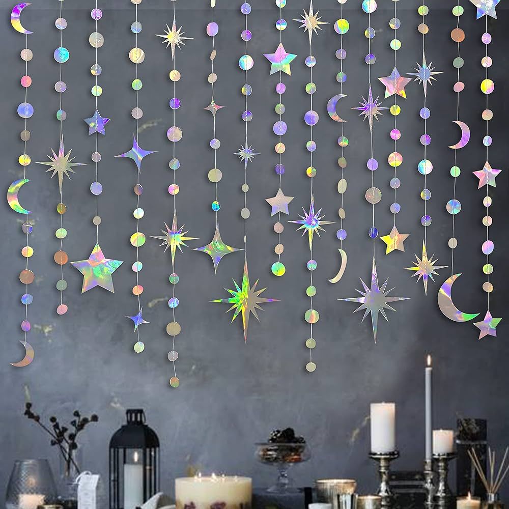 Iridescent Star Moon Circle Dot Garland Party Decoration Kit Hanging Crescent and Twinkle Little ... | Amazon (US)