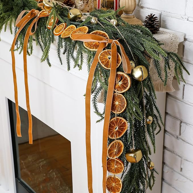 5 Pcs Christmas Garlands 6 Ft Norfolk Pine Garland Farmhouse Dried Orange Slice Garland Vintage J... | Amazon (US)