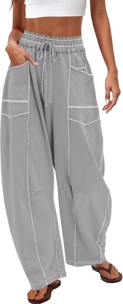 Nirovien Womens Barrel Sweatpants High Waisted Wide Leg Pants Drawstring Athletic Baggy Pants Lou... | Amazon (US)