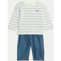 M&S Collection Boys 2pc Striped Top & Bottom Outfit (0-6 Yrs) - 12-18 - Blue Mix, Blue Mix | Marks & Spencer (UK)