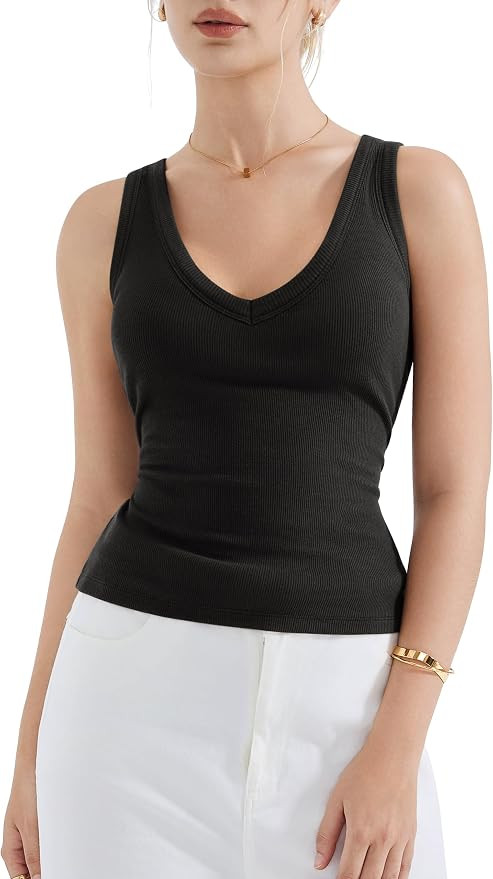 SUUKSESS Women Cotton Ribbed Summer Going Out Tops Padded Trendy Basic Tank Tops | Amazon (US)