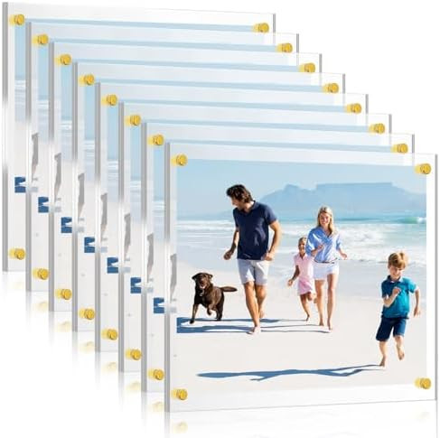 8 Pack Acrylic Floating Picture Frame Wall Mount Frameless Photo Frames Double Panel Clear for Of... | Amazon (US)