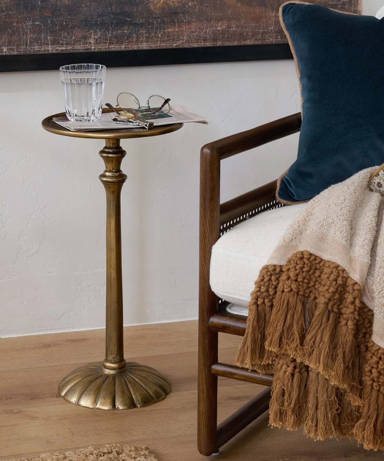 Antiqued Brass Cocktail Table
**MEMORIAL DAY SALE**

The Antiqued Brass Cocktail Table is a small piece with unmistakable presence designed to bring both charm and function into the spaces where you pause and linger. Crafted from 100% aluminum and finished in a timeless antiqued brass, this cocktail table blends classic detailing with everyday usefulness in a way that feels thoughtfully intentional.

11" diameter x 24"H