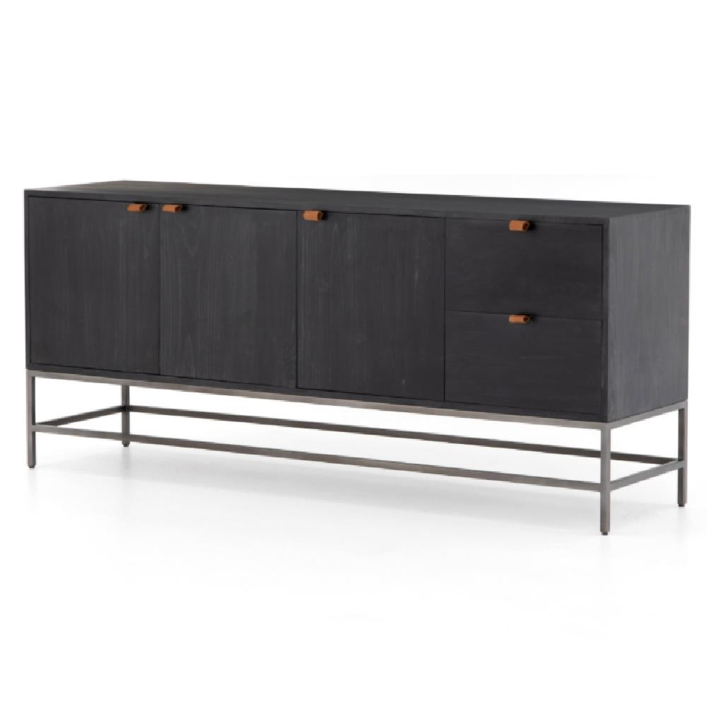 Theodore Industrial Loft Black Wood Grey Iron 3 Door 2 Drawer Sideboard | Kathy Kuo Home