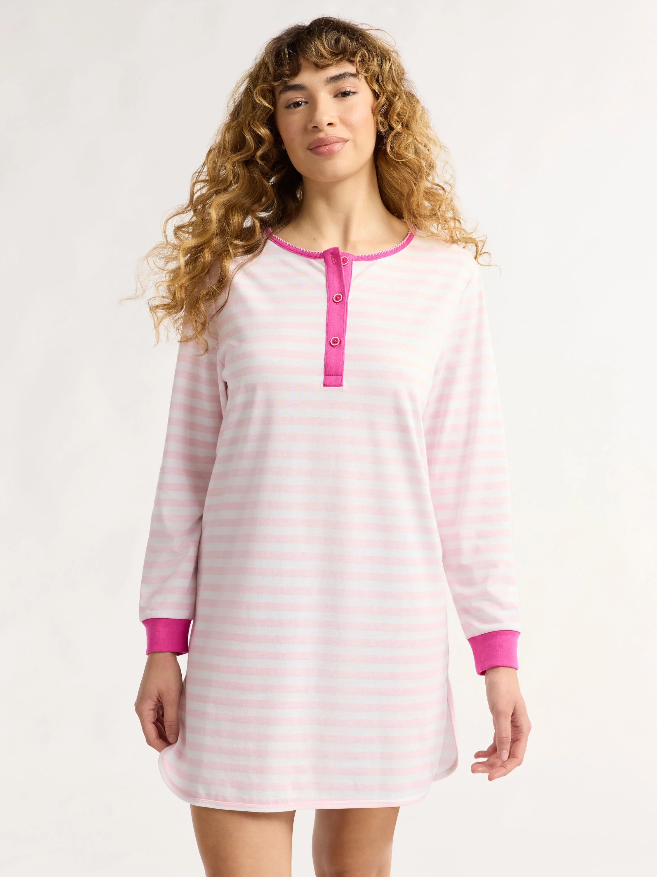 Joyspun Women's Jersey Long Sleeve Henley Sleepshirt, Sizes S to 3X - Walmart.com | Walmart (US)