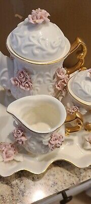 Cracker Barrel Ivory Porcelain 6PC Victorian Tea Set W/Pink Roses and Gold Trim | eBay US