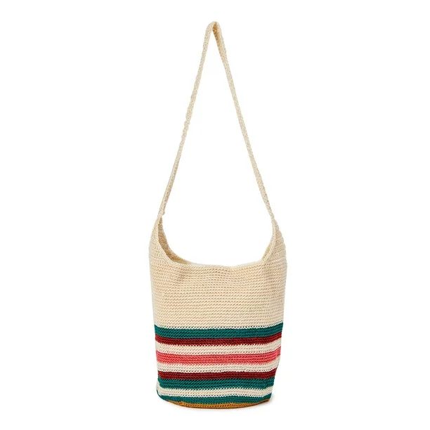 No Boundaries Women's Crochet Hobo Handbag Multi-Color Stripe | Walmart (US)