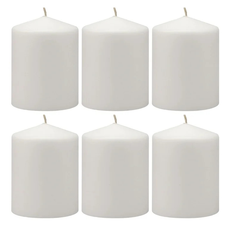 Stonebriar 3" x 4" Unscented 1-Wick White Pillar Candles, 6 Pack | Walmart (US)