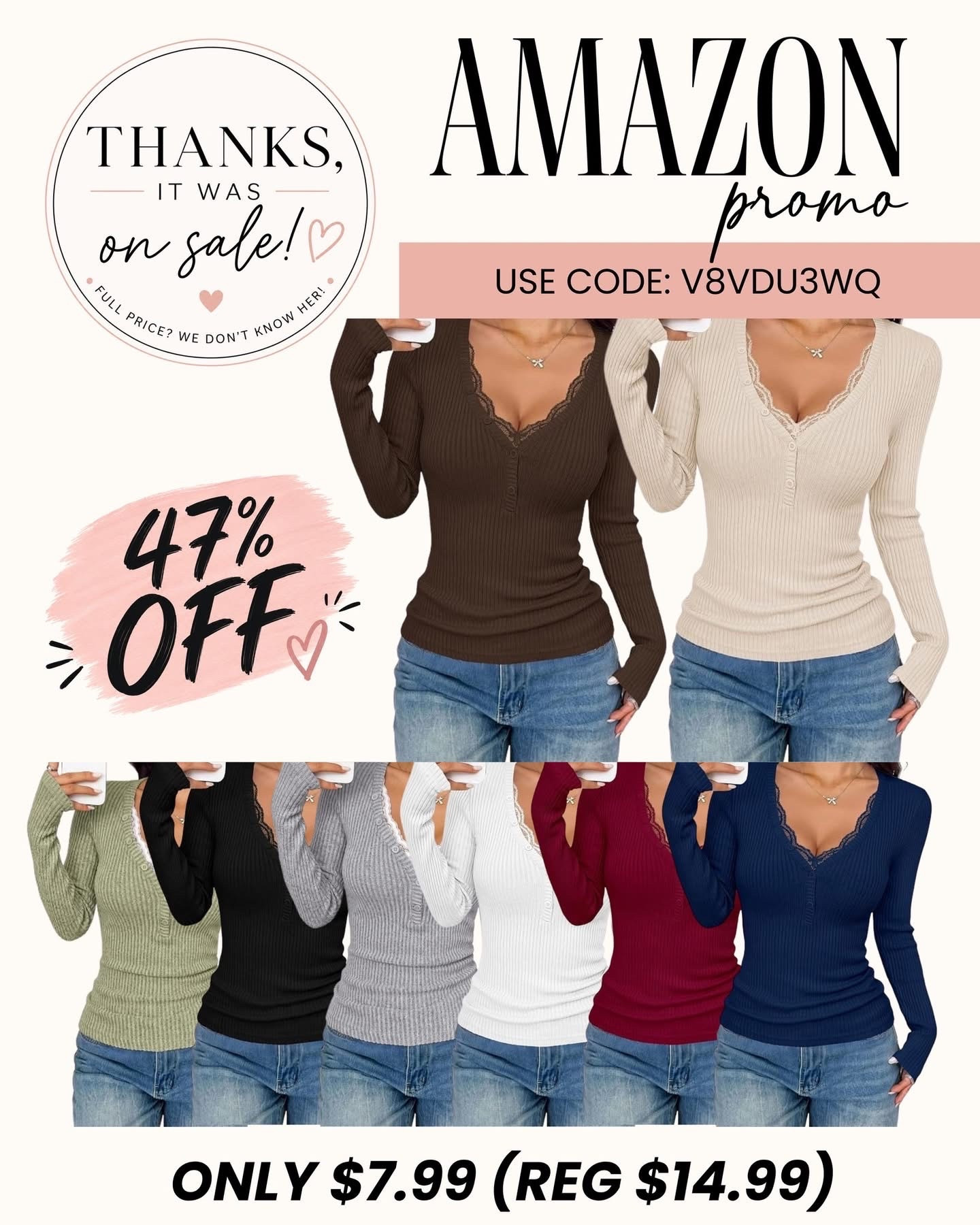 47% OFF = only $7.99! 😍 This Amazon find is a so good! 🛍️✨

Grab it here 👉 https://amzn.to/4qPmBAf

Use Code : V8VDU3WQ

#ad #affiliatelink #amazonfinds #amazondeals #amazonpromo #amazonfashion #fallfashion #falloutfits

#LTKSaleAlert