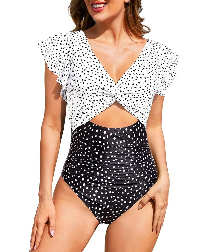 Women's One Piece Swimsuit Ruffle Swimsuit with Sleeves Cutout Bathing Suit Slimming Tummy Contro... | Amazon (US)