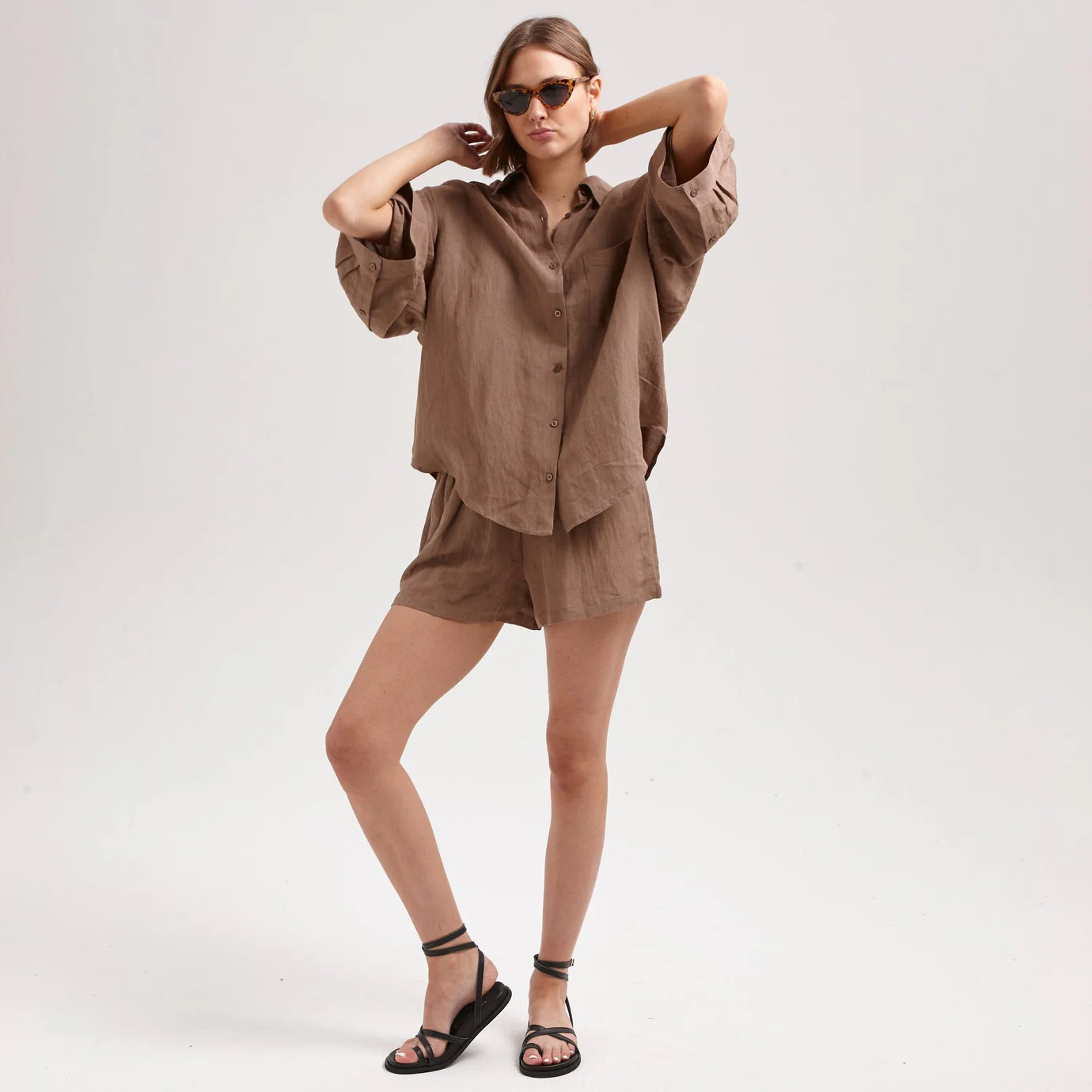 DROP SHOULDER LINEN SHIRT - MOCHA | WAT The Brand