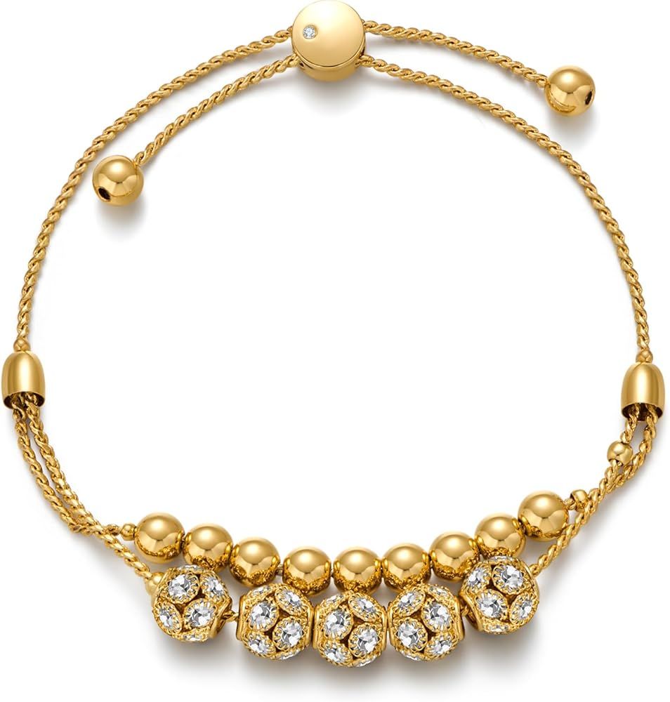 ENSKEFEN Dainty Gold Chain Bracelet for Women 14k Gold Plated Stacking Bracelet Adjustable Slider... | Amazon (US)