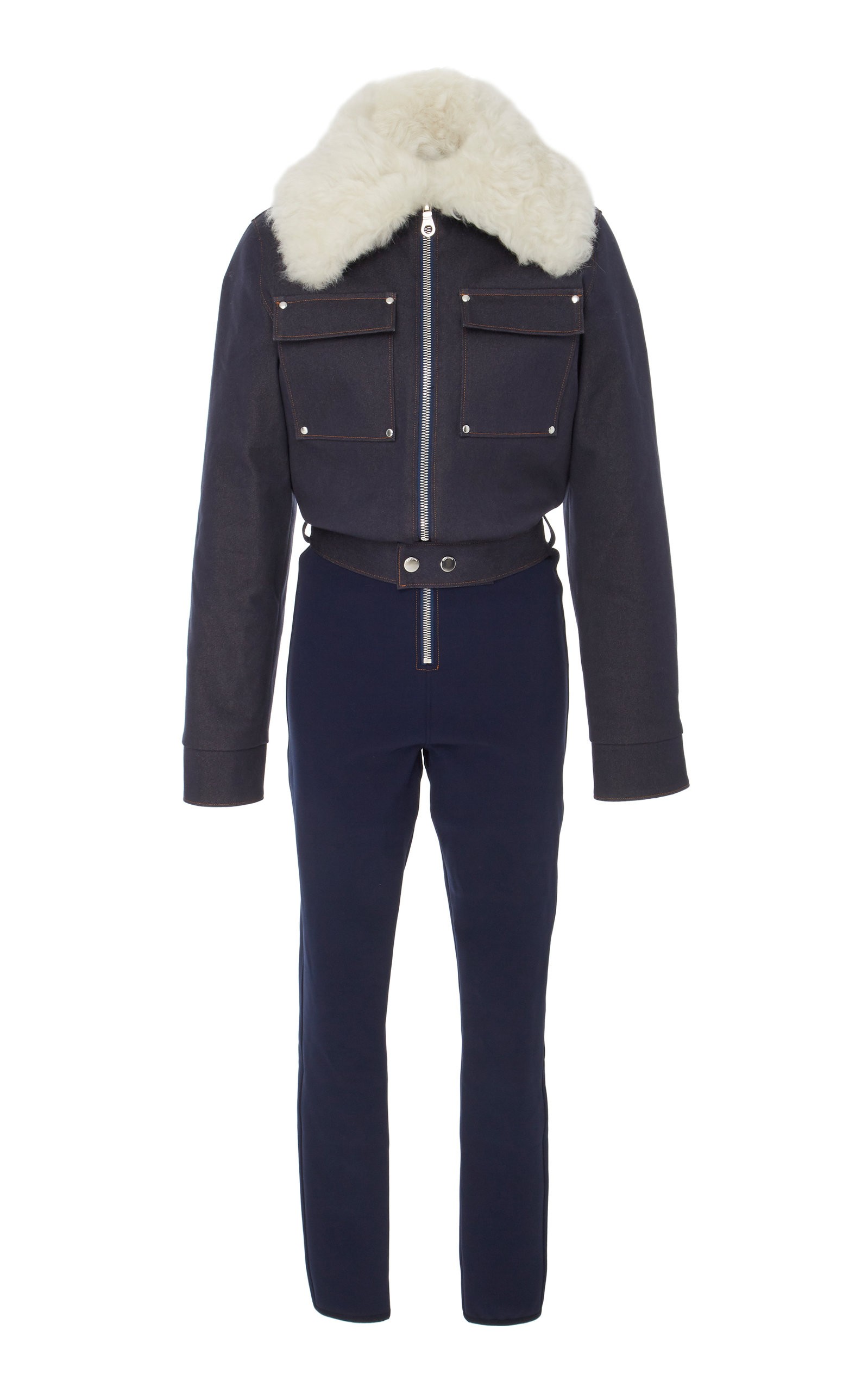Cordova Courchevel Shearling-Trimmed Denim Jumpsuit | Moda Operandi Global