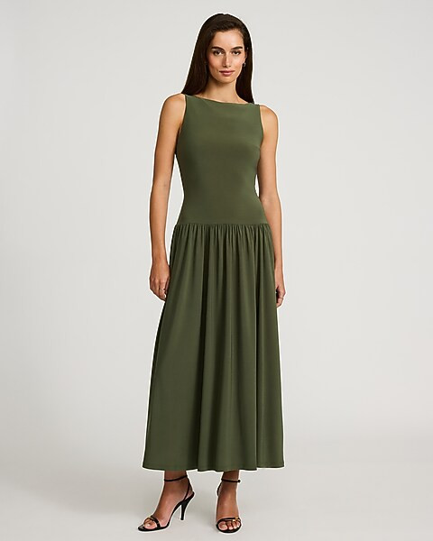 Boat Neck Sleeveless Drop Waist Maxi Dress | Express