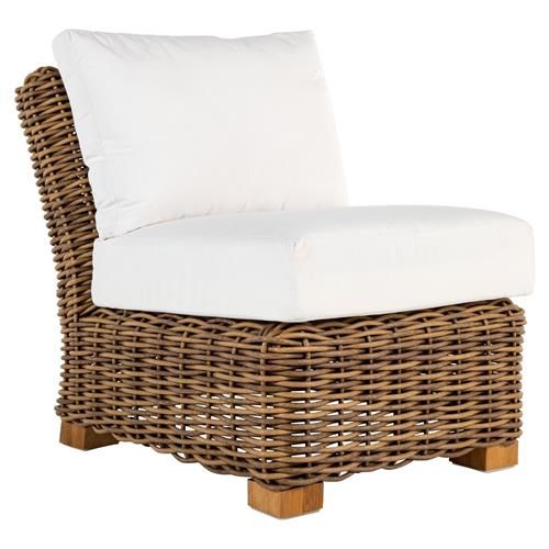 Summer Classics Montauk Brown Wicker White Cushion Outdoor Slipper Lounge Chair | Kathy Kuo Home
