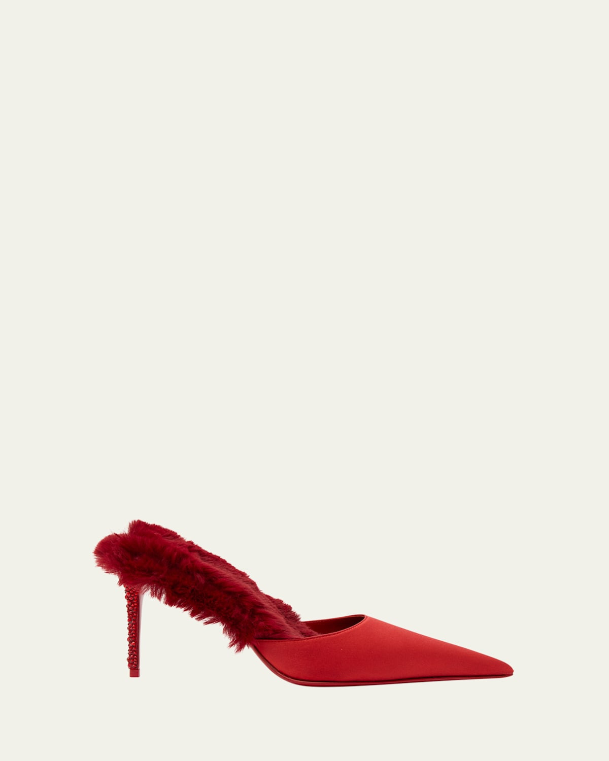 KM Faux Fur Satin Mule Pumps | Bergdorf Goodman