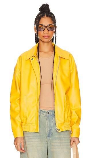Jakke Brooklyn Baseball Bomber in Yellow. - size XXL/2X (also in M, S, XL/1X, XS) | Revolve Clothing (Global)
