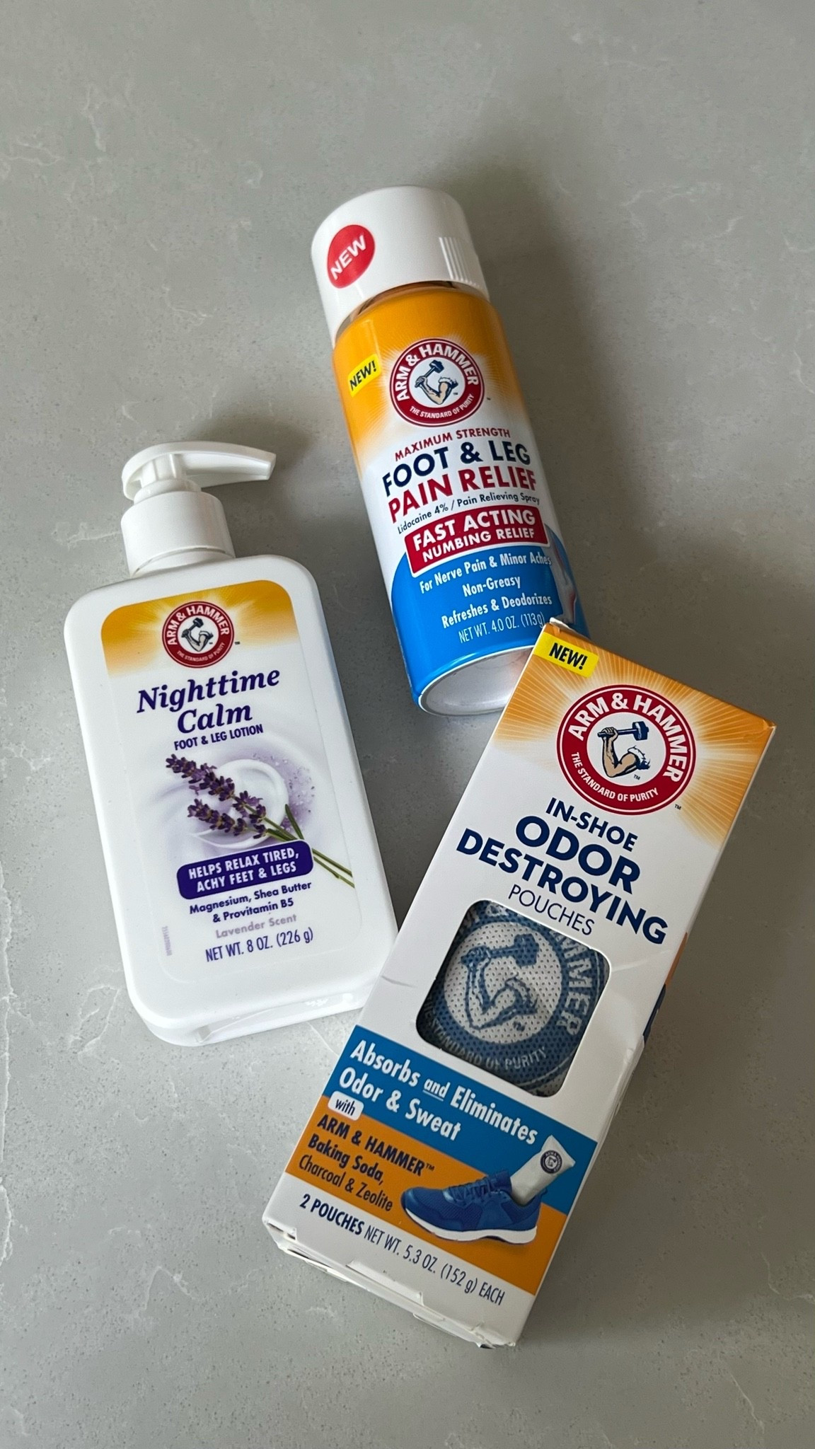 Trying out a few new Arm & Hammer foot care products lately,
the Nighttime Calm lotion is super soothing for tired feet/legs, the Foot & Leg Pain Relief spray gives quick cooling/numbing relief, and the in-shoe odor destroying pouches help keep shoes fresh and absorb sweat.

#LTKHome #LTKselfcare #LTKBeauty