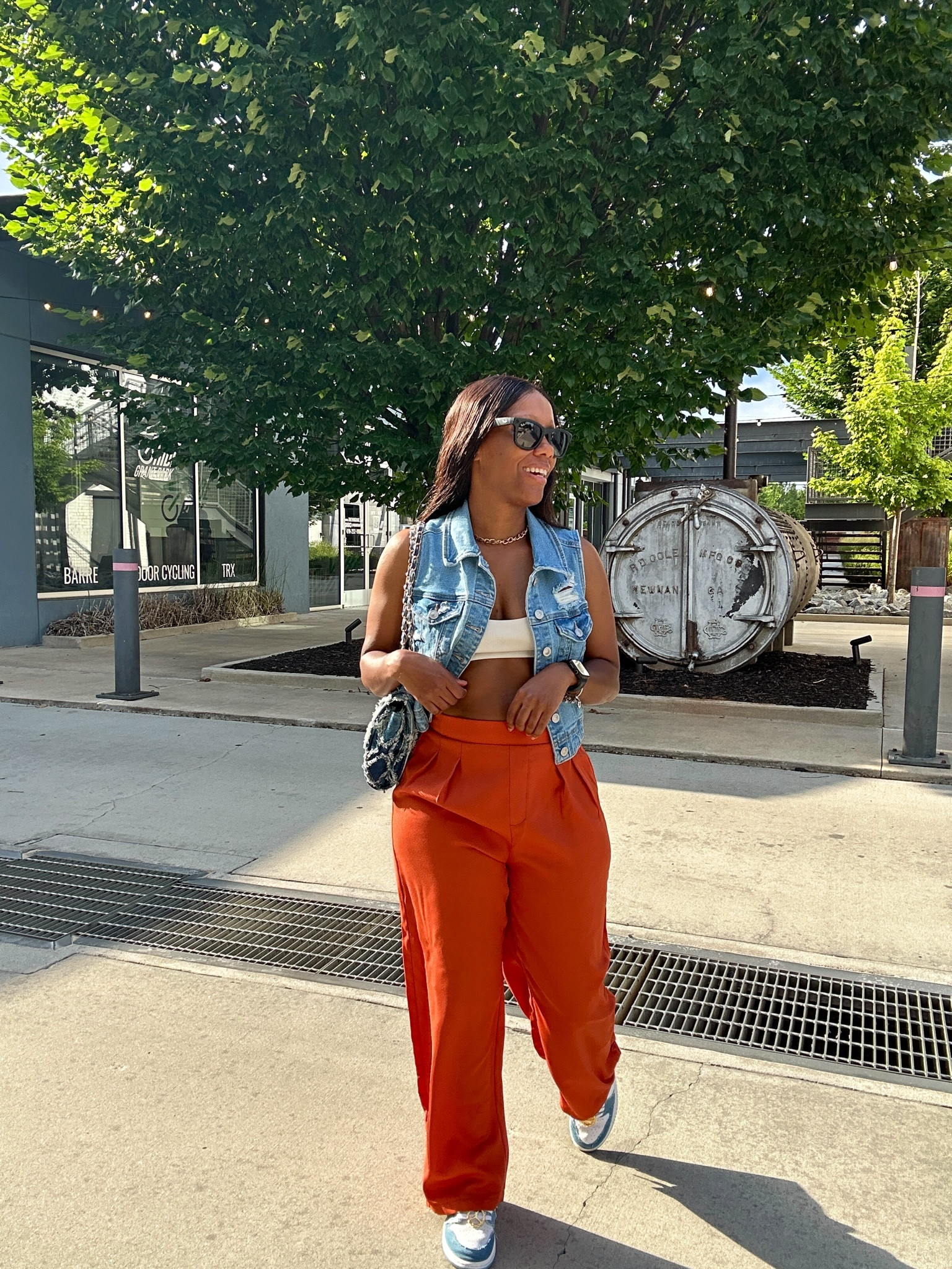 Denim vest outfit, white crop top, trousers, and denim Jordan 1.

I styled this outfit with a denim distressed bag and Rayban Meta sunglasses!

#LTKFindsUnder50 #LTKShoeCrush #LTKStyleTip