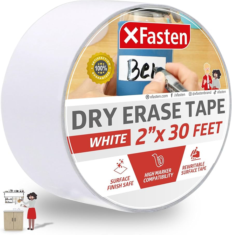 XFasten Dry Erase Tape White 2-Inch x 30-Feet Zero Smudging Ghosting-Free Whiteboard Tape, Reusab... | Amazon (US)