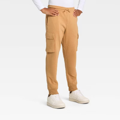 Boys' Active Comfort Fleece Cargo Jogger Sweatpants - All In Motion™ Dark Beige L | Target