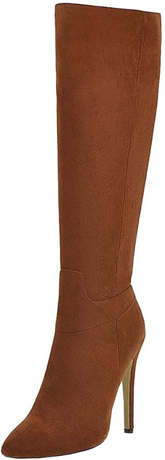 BEAUPAS Women's Pointed Toe Stiletto Boots Knee High Heel Boots Zip Up Shoes | Amazon (US)