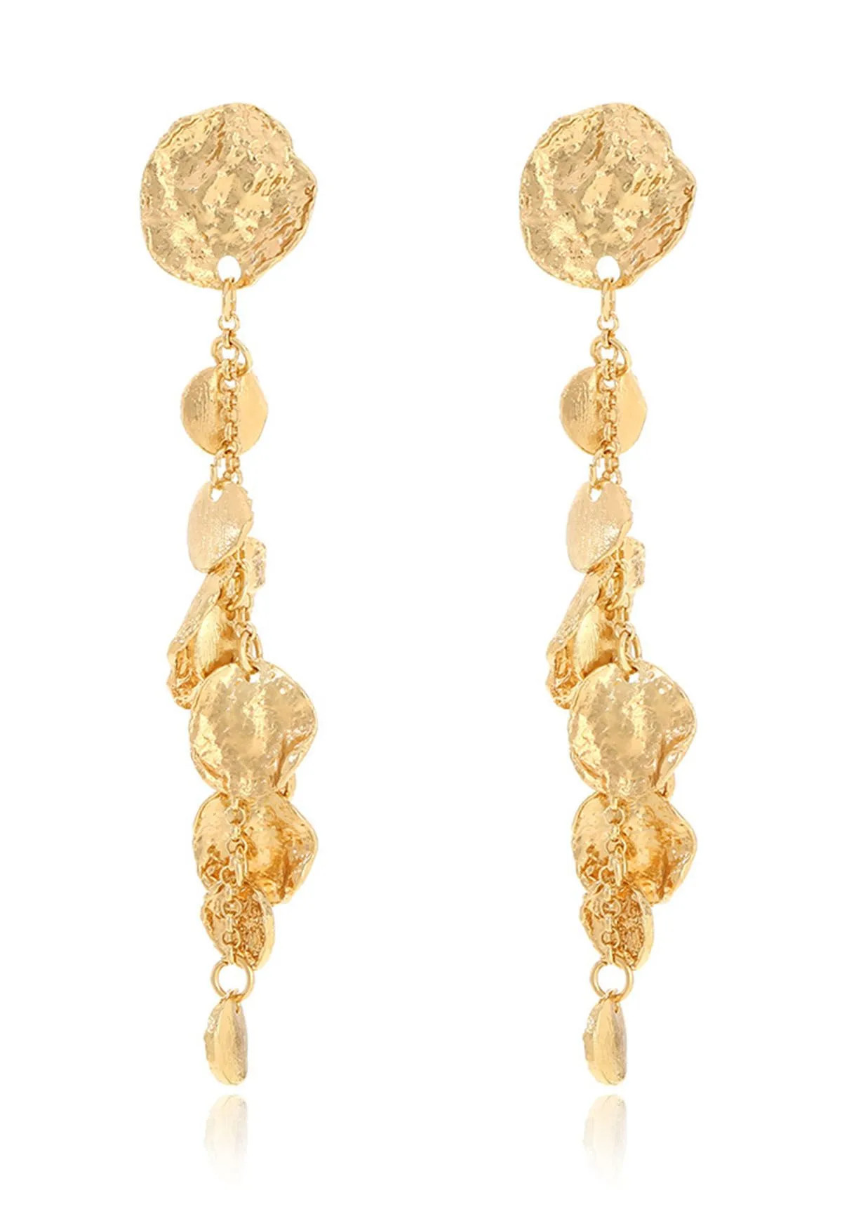Vintage Textured Gold Disc Drop Earrings | Chicwish