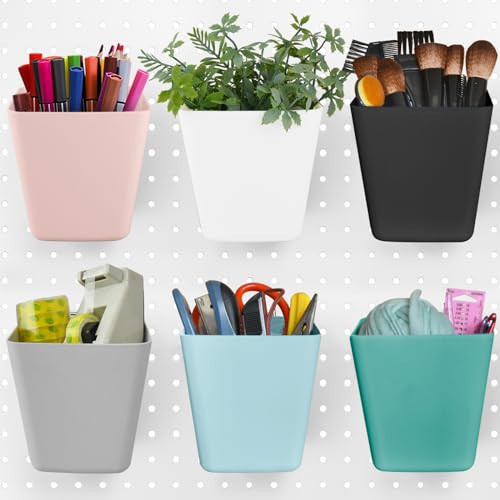 G.CORE Large Pegboard Cups Peg Board Storage Bin 6 Pack with Hooks, Square Box Shape Pegboard Cup Holder Accessories for Garage Workbench/Craft Room/Office/Playroom/Home Kitchen Organization (Mixed) | Amazon (US)