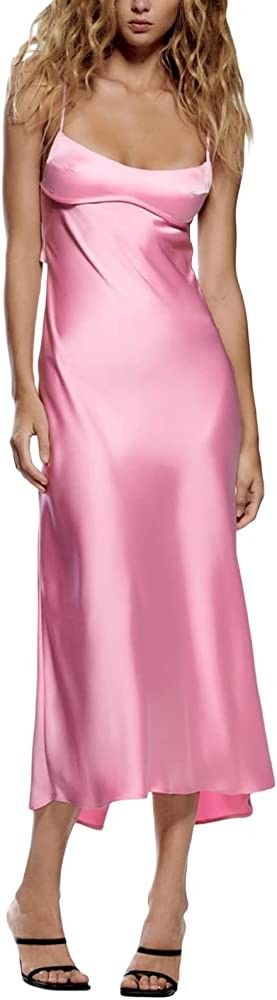 FUFUCAILLM Women's Off Shoulder Satin Tube Top Maxi Dresses Sexy Sleeveless Wedding Guest Party C... | Amazon (US)